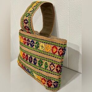 Vintage fun and original burlap geometrical design embroidered Tote Bag